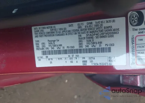 2015 Ford Fiesta Titanium z USA, uszkodzony, nr VIN 3FADP4CJ5FM205883